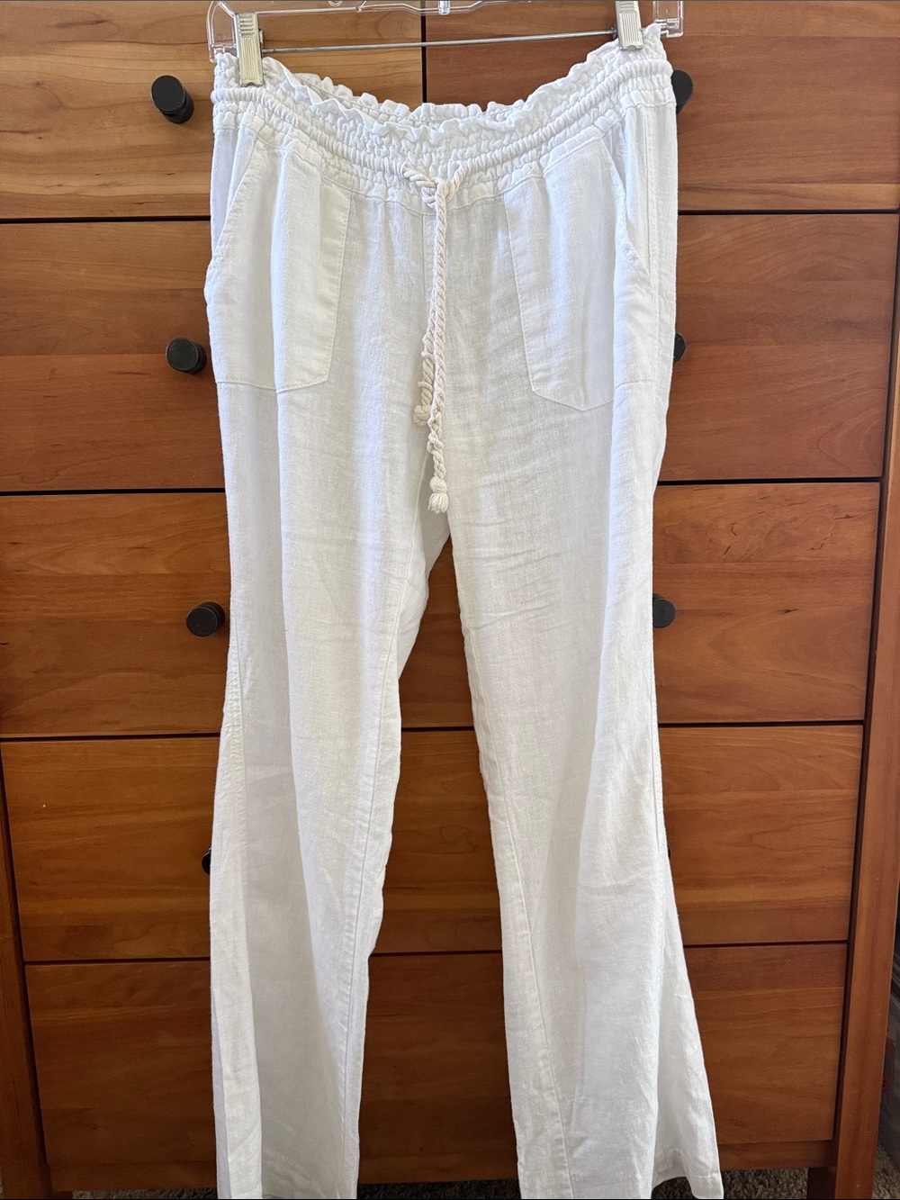 Roxy Oceanside White Elastic Waist Linen-Blend Pants Size XS